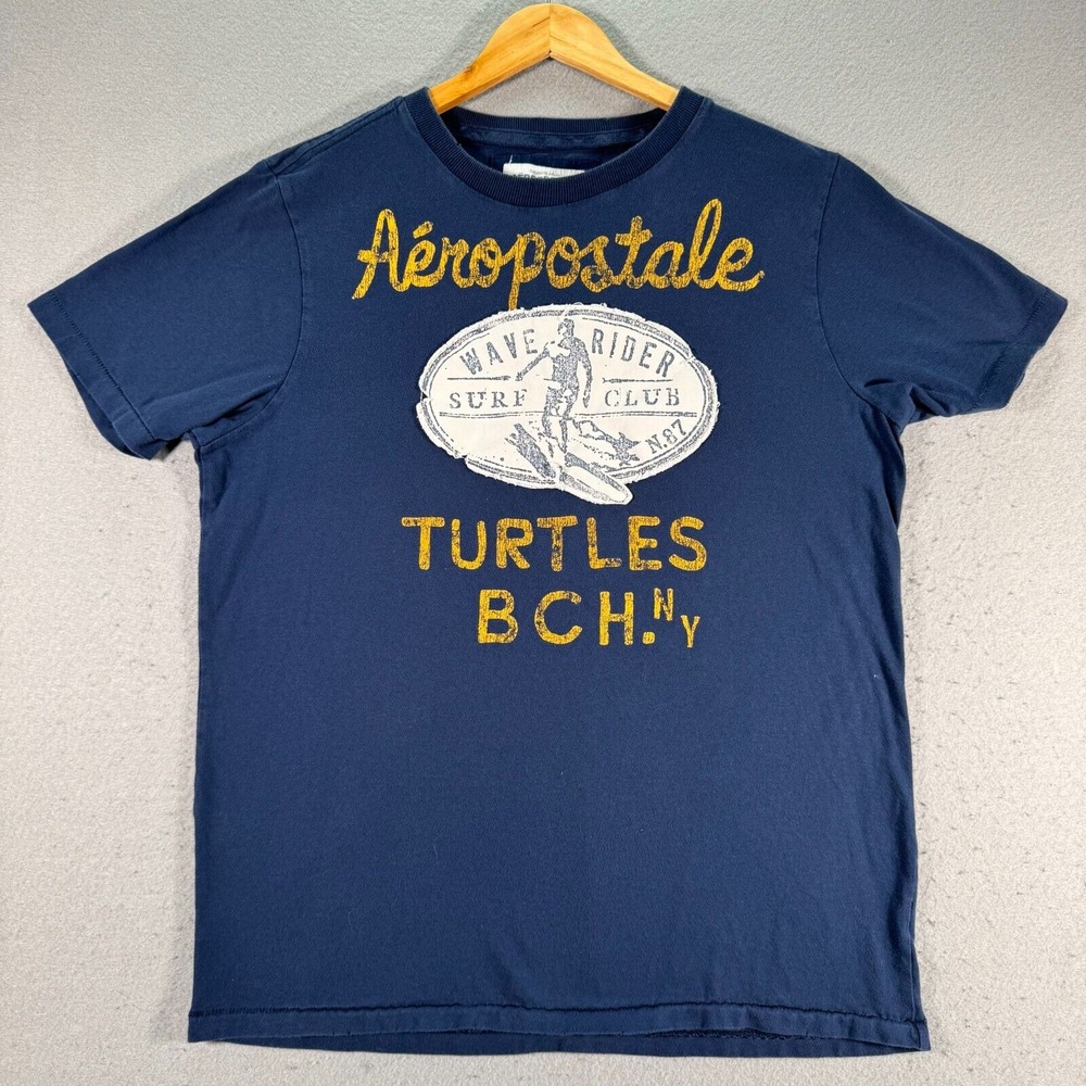Aeropostale Wave Rider Surf Club T-Shirt Mens XL Blue Patch Turtle Patch Comfort
